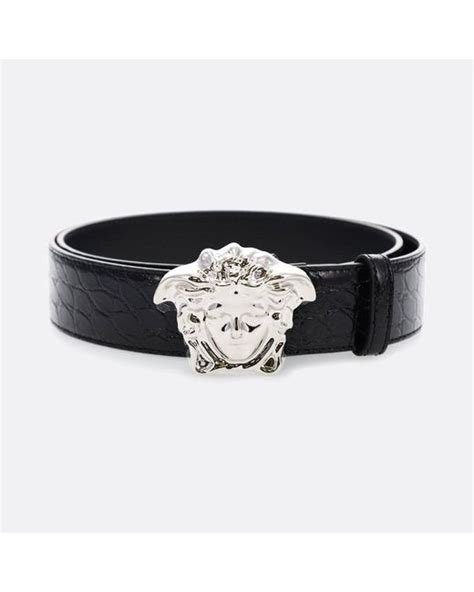 Versace: Black Croc Effect 'La Medusa' Belt 